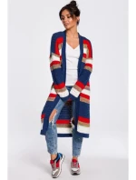 Dámský dlouhá svetr BK036 model 4 Tmavě modro červený - BeWear