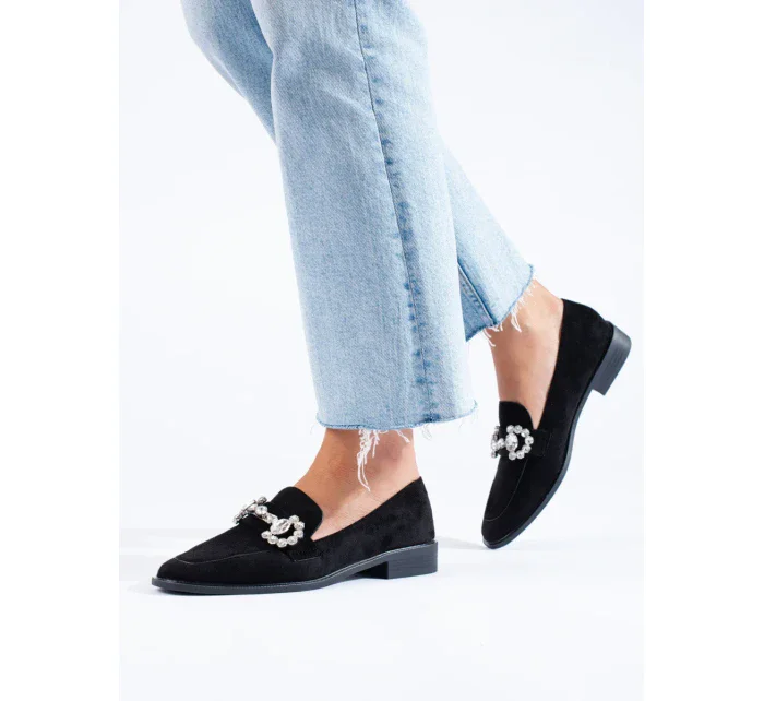 Luxusní mokasíny dámské černé bez podpatku Luxusní mokasíny dámské černé bez podpatku