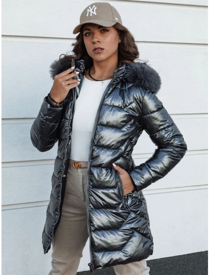 Dámská zimní bunda prošívaná dlouhá s kapucí SHINE šedá FashionStreet TY4564