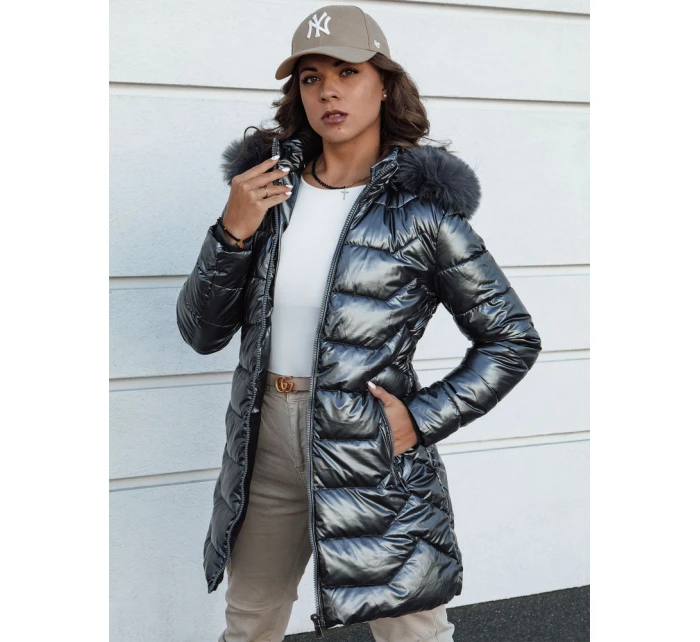 Dámská zimní bunda prošívaná dlouhá s kapucí SHINE šedá FashionStreet TY4564