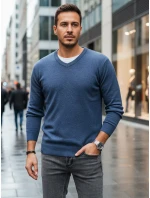 Pánský modrý svetr s výstřihem do V FashionStreet WX2317