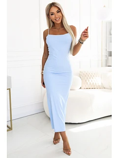 673-2 Midi šaty s tenkými ramínky a jemným leskem - modré