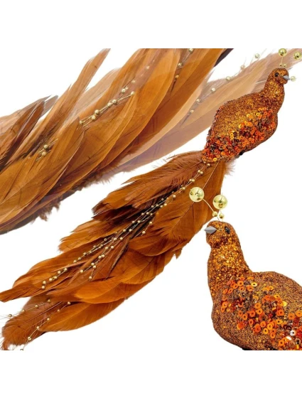 OZDOBNÝ PTÁK NA KLIPU 38CM BRONZ A MĚĎ OZDOBNÝ PTÁK NA KLIPU 38CM BRONZ A MĚĎ