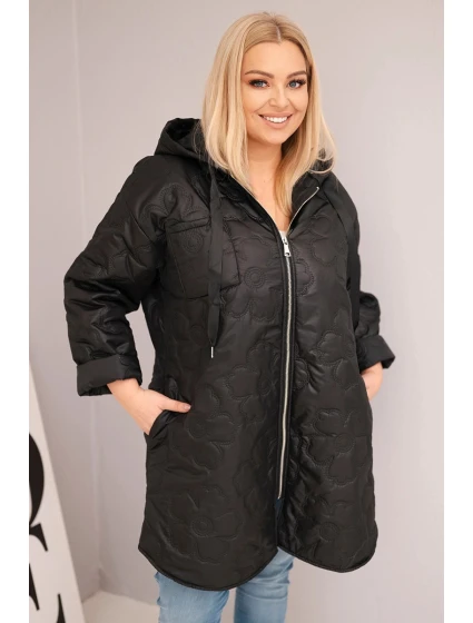 Dámská bunda Plus Size prošívaná s kapucí a nápisem HOPE černá Dámská bunda Plus Size prošívaná s kapucí a nápisem HOPE černá