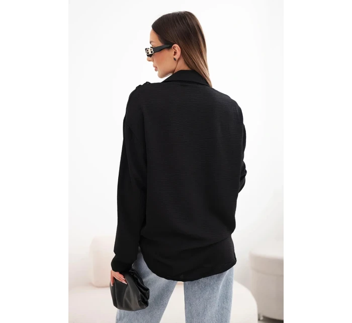 Dámská viskózová košile s dlouhým rukávem a volánky černá Dámská viskózová košile s dlouhým rukávem a volánky černá