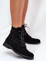 Šněrovací Boty S Ažurovým Vzorem S.Barski HY51-136 Černé