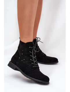 Šněrovací Boty S Vzorem  Černé model 21685103 - S.Barski