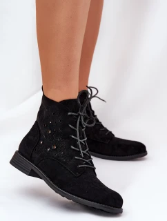 Šněrovací Boty S Ažurovým Vzorem S.Barski HY51-136 Černé