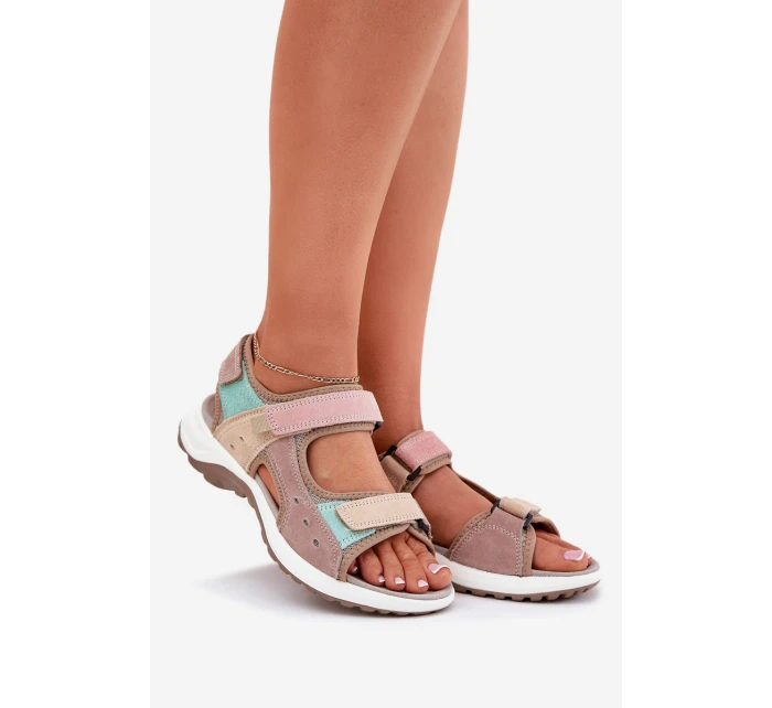 Dámské Sportovní Kožené Sandály Béžové model 21695390 - VINCEZA Dámské Sportovní Kožené Sandály Béžové model 21695390 - VINCEZA