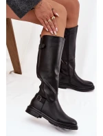 dámské kozačky na nízkém podpatku s přezkami Černé model 21714944 - Boto