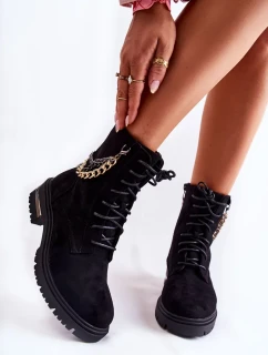 Semišové teplé kozačky s řetízkem Černá Sorita