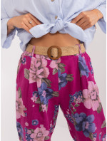 Fialové dámské kalhoty ze směsi lnu