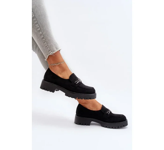 Dámské semišové mokasíny s ozdobou, černá, Loraleima