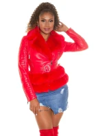 Dámská sexy kožená bunda s umělou kožešinou J930 Červená - In-Stylefashion