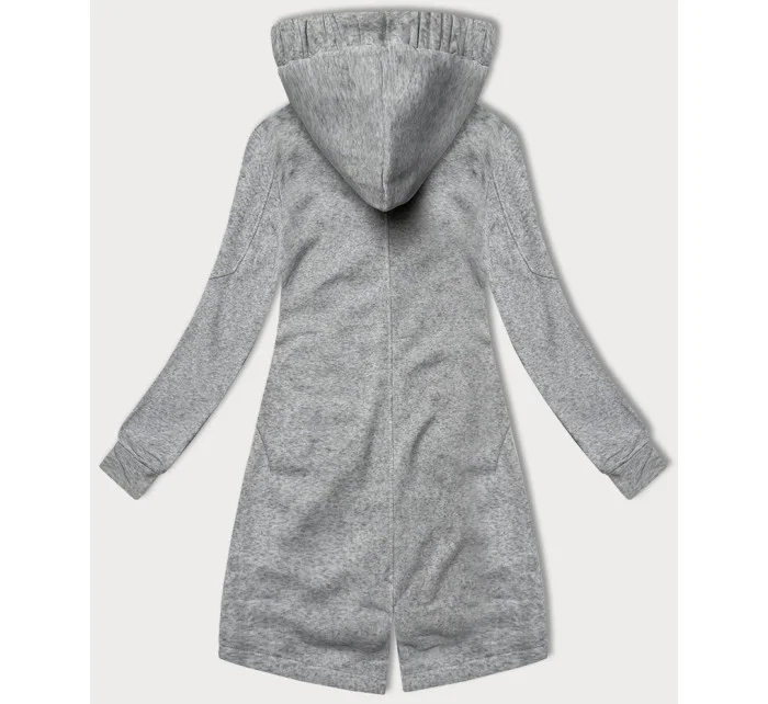 Světle šedá dlouhá dámská rozepínací mikina s kapucií LHD (AMG-693A) Světle šedá dlouhá dámská rozepínací mikina s kapucií LHD (AMG-693A)