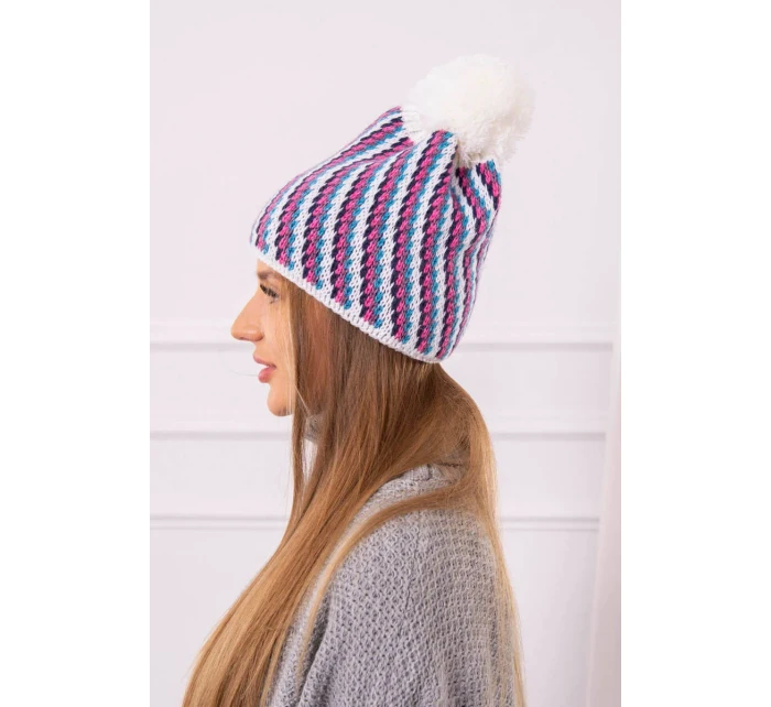 Dámská čepice s bambulí Hanna K328 bílá+džíny