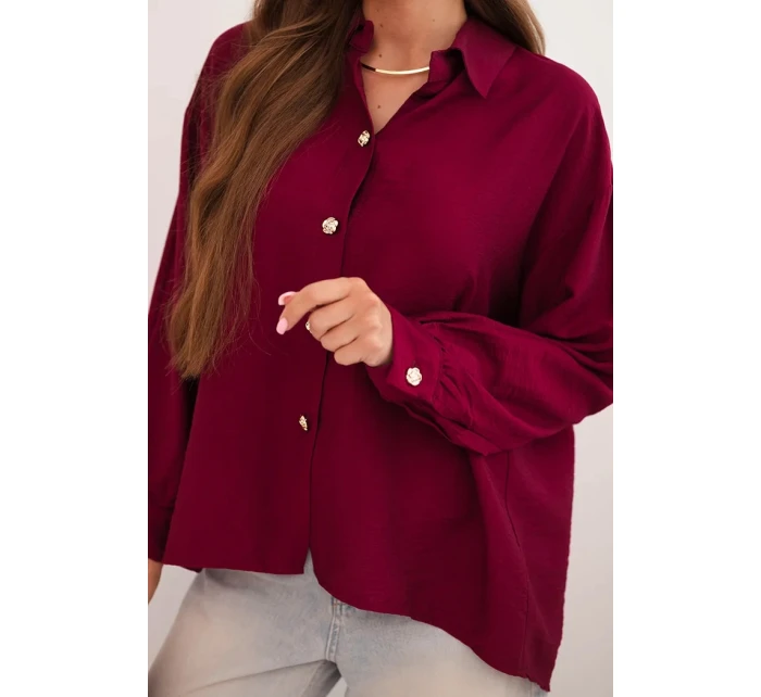 Dámská elegantní košile z viskózy s ozdobnými knoflíky švestková