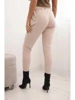 Dámské kalhoty z bavlny s vázáním v pase a zúženými nohavicemi béžové Dámské kalhoty z bavlny s vázáním v pase a zúženými nohavicemi béžové