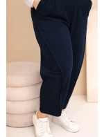 Dámské bavlněné kalhoty Plus Size volného střihu s vysokým pasem modré