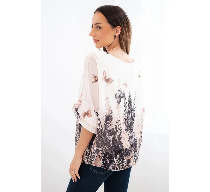 Dámská halenka s plisovaným rukávem a potiskem černá