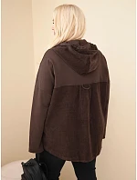 Dámská bavlněná mikina Plus Size s kapucí a knoflíky hnědá Dámská bavlněná mikina Plus Size s kapucí a knoflíky hnědá
