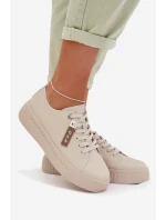 Dámské tenisky z pravé kůže model 22027801 Béžové - D&A Dámské tenisky z pravé kůže model 22027801 Béžové - D&A