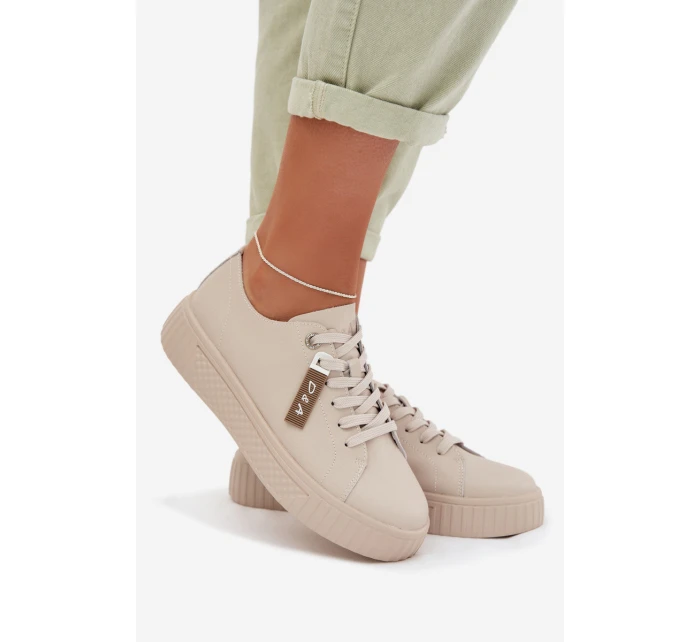 Dámské tenisky z pravé kůže model 22027801 Béžové - D&A Dámské tenisky z pravé kůže model 22027801 Béžové - D&A