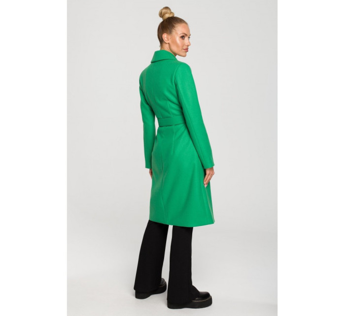 M708 Fleecový kabát s páskem a kapsami s nášivkami - zelený