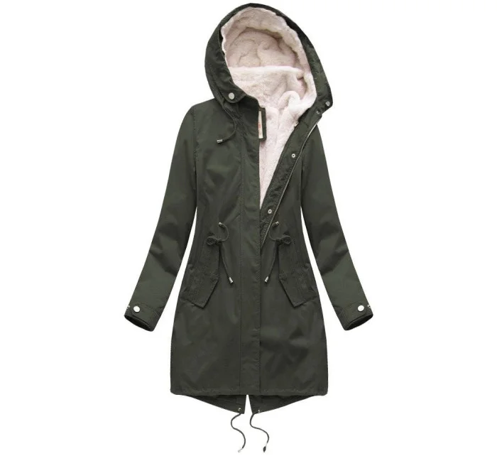 Dámská zimní bunda parka v army barvě s odepínací podšívkou a kapucí (7626)