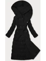 černý dámský kabát s páskem model 21248905 - STELLA FASHION černý dámský kabát s páskem model 21248905 - STELLA FASHION