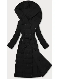 černý dámský kabát s páskem model 21248905 - STELLA FASHION