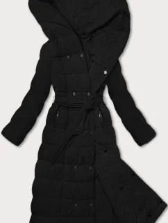 černý dámský kabát s páskem model 21248905 - STELLA FASHION