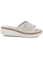 Dámské kožené žabky na platformě beige model 22097155 - S.Barski