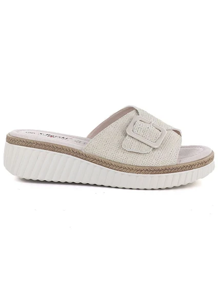 Dámské kožené žabky na platformě beige model 22097155 - S.Barski Dámské kožené žabky na platformě beige model 22097155 - S.Barski