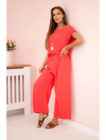 Viskózový komplet plisovaná halenka + kalhoty malina