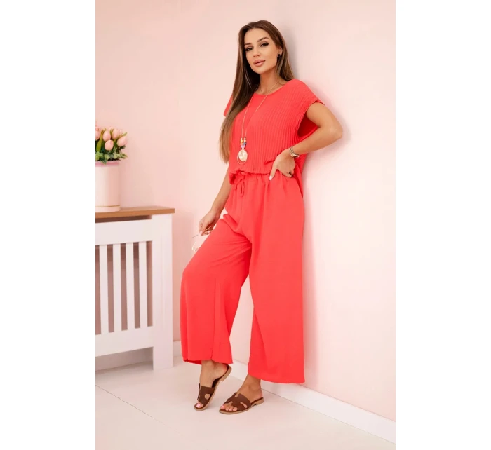 Viskózový komplet plisovaná halenka + kalhoty malina