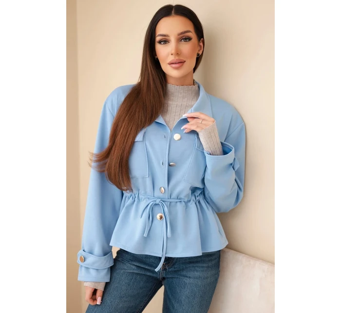 Dámská rozepínací mikina máslová s tkaničkou a kapsami modrá