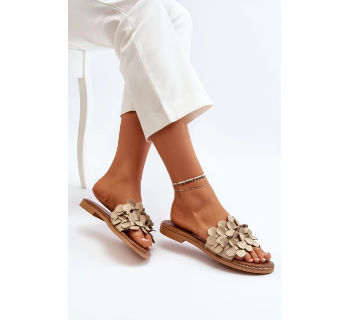 Zazoo 40381 Dámské Kožené Žabky Na Ploché Podrážce Beige