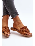 Zazoo 40381 Dámské Kožené Žabky Na Ploché Podrážce Hnědé