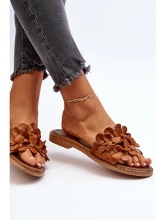 Zazoo 40381 Dámské Kožené Žabky Na Ploché Podrážce Hnědé