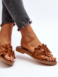 model 21651686 Dámské Kožené Žabky Na Ploché Podrážce Hnědé - Zazoo