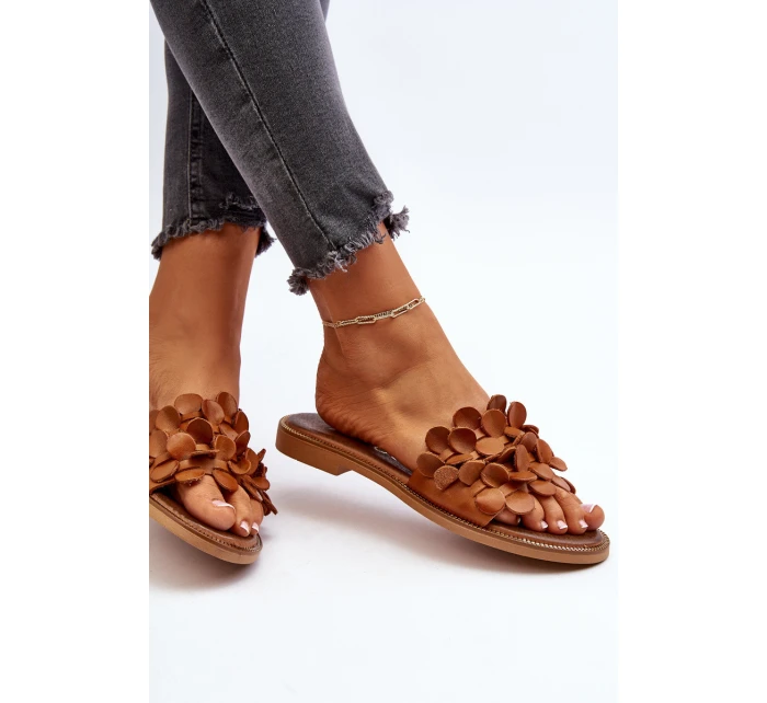 Zazoo 40381 Dámské Kožené Žabky Na Ploché Podrážce Hnědé