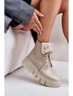 model 21673696 Kožené Boty Dámské Na Platformě Zateplené Béžové - Zazoo