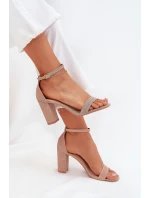 Lesklé Dámské Sandály Na Podpatku Růžové Zlato model 21704008 - Boto Lesklé Dámské Sandály Na Podpatku Růžové Zlato model 21704008 - Boto