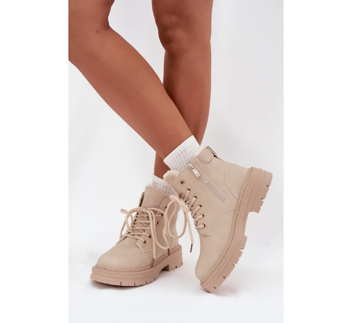 Dámské zimní boty s kožíškem na zip světle béžové Tharika