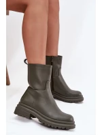 Dámské kotníkové boty na platformě a plochém podpatku Zelené Levira Dámské kotníkové boty na platformě a plochém podpatku Zelené Levira