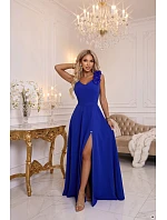 643-8 Elegantní večerní maxi šaty s rozparkem a růžemi – chrpa 643-8 Elegantní večerní maxi šaty s rozparkem a růžemi – chrpa