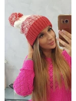 Dámská čepice s bambulí Abigail K326 raspberry+ecru Dámská čepice s bambulí Abigail K326 raspberry+ecru