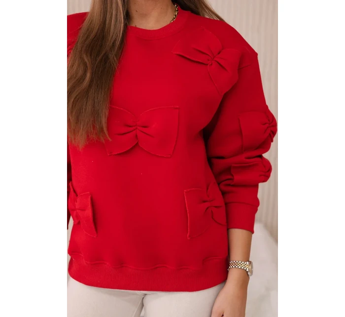 Zateplená mikina se stahovacím lemem a ozdobnými mašličkami Červený