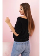 Dámský svetr z měkkého model 21291605 materiálu s V výstřihem krátký rukáv černý - K-Fashion